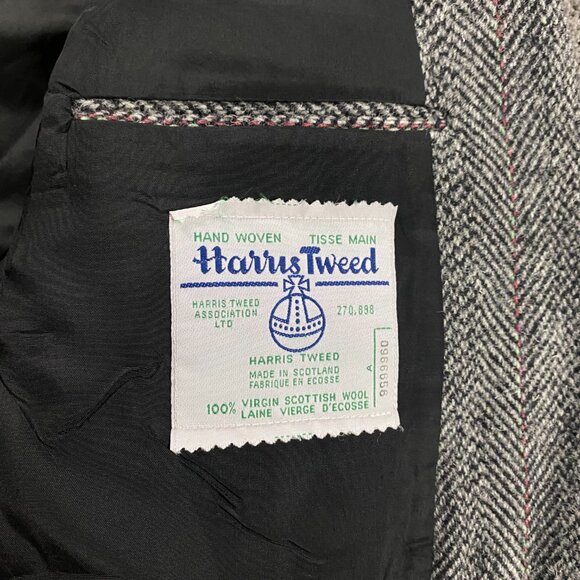 Vintage Harris Tweed Wool Tweed Herringbone Blazer Sport Coat Mens 46 SHORT Gray - Picture 7 of 16